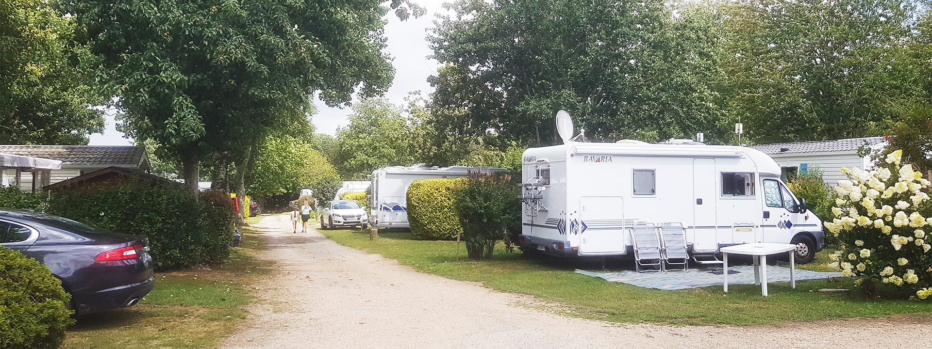 Camping pitches for motorhomes, at the Abri de l’Océan campsite, in Finistère in southern Brittany